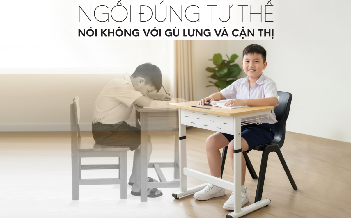 Kinh nghiệm chọn bàn ghế học sinh chống gù cho bé, giải pháp học tập an toàn và hiện đại