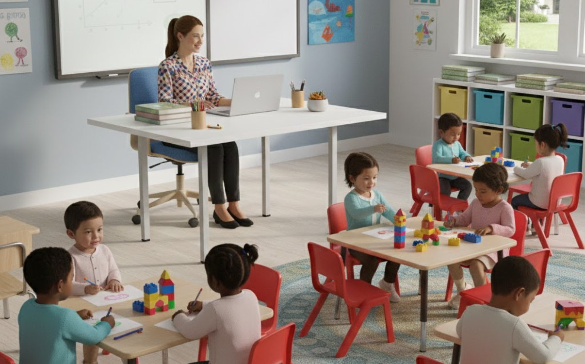 Bàn giáo viên mầm non – Giải pháp an toàn, tiện dụng cho lớp học nhỏ