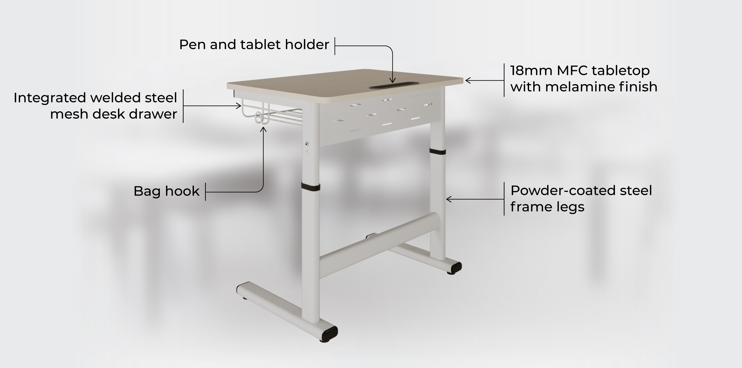Smart Zico adjustable desk with an intelligent design that maximizes functionality