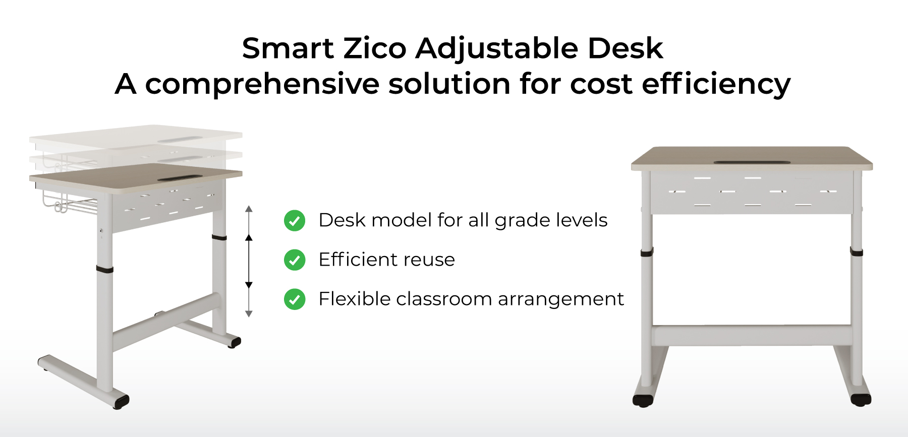 The Smart Zico intelligent adjustable desk solution saves space and reduces investment costs.