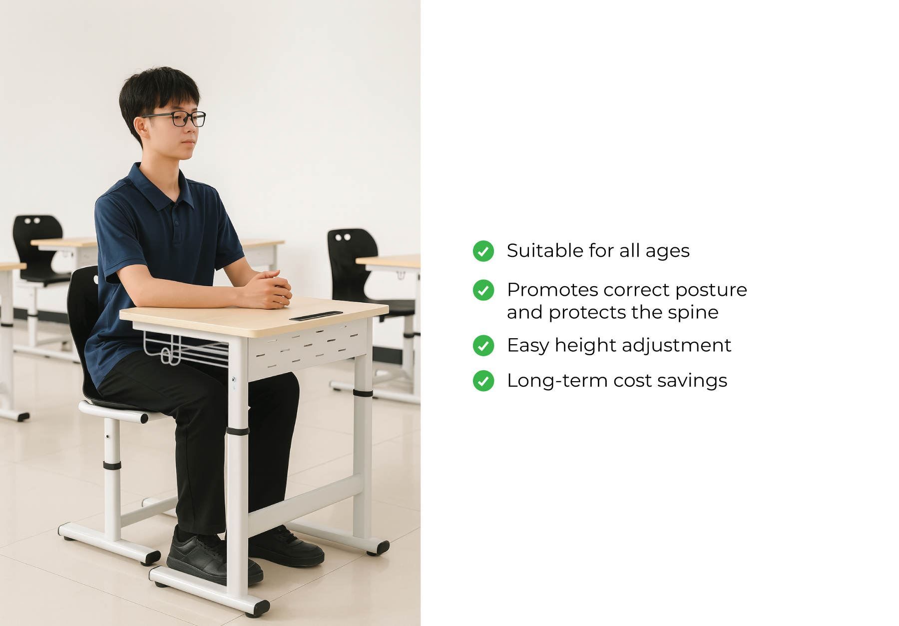 The Smart Zico height-adjustable desk is sustainable and aligned with modern educational trends.