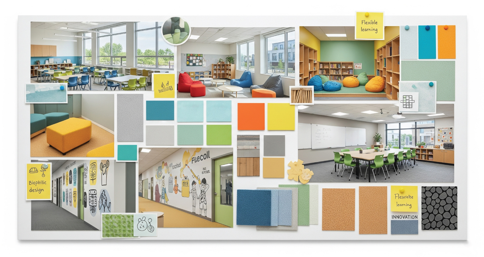 The design and rendering toolkit includes a color palette, 3D visualizations, material samples, and a product library.