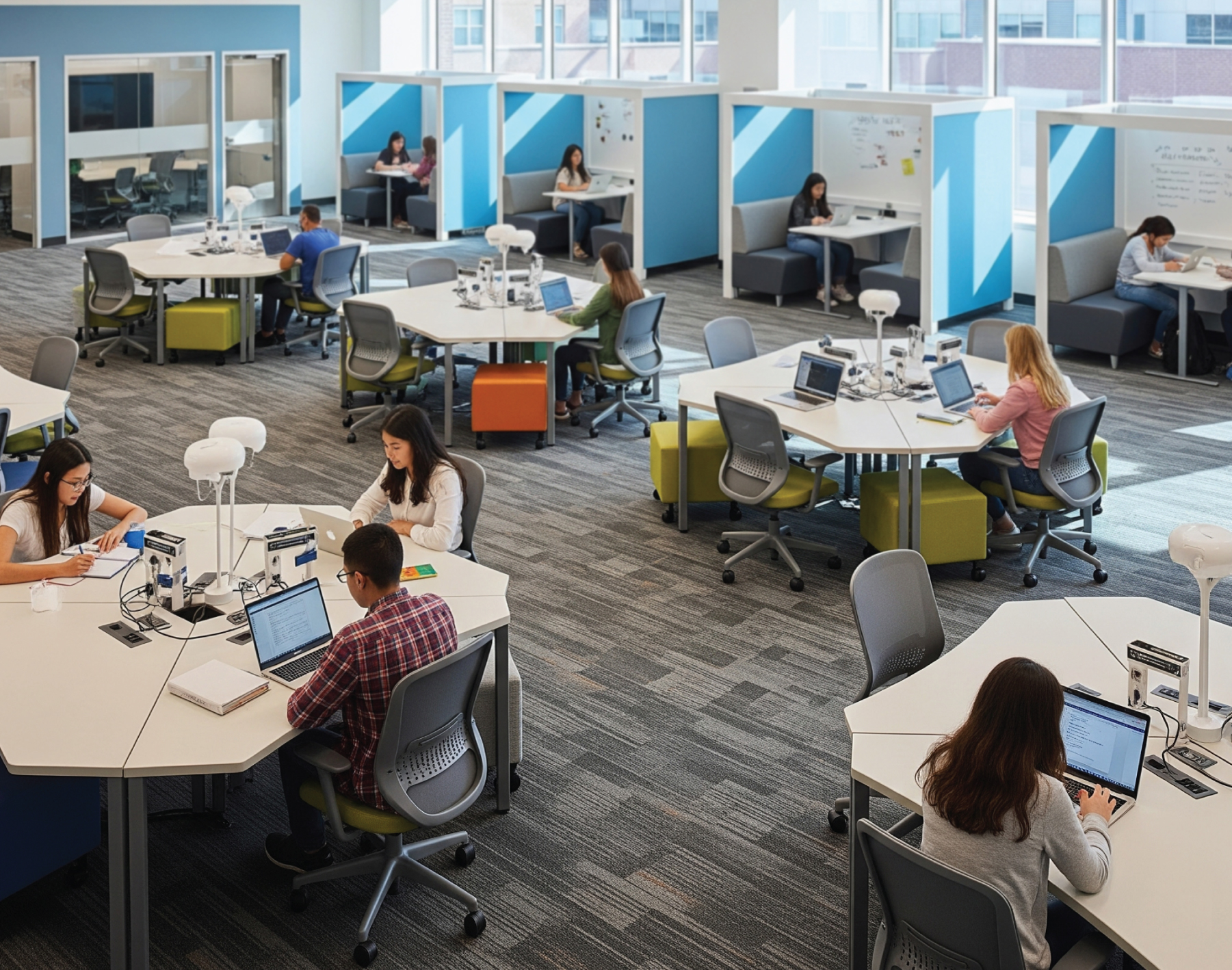 The common area is designed with various types of furniture