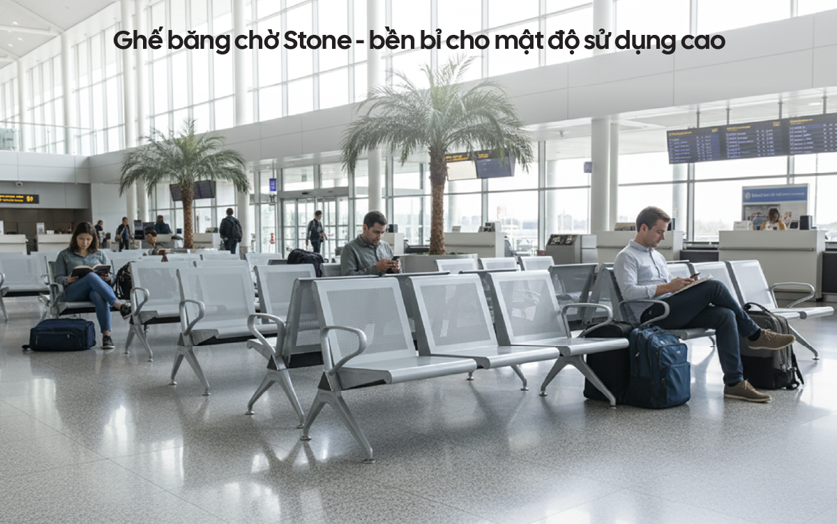 Ghế băng chờ Stone – chắc chắn, bền bỉ và thoáng khí cho không gian đông khách.