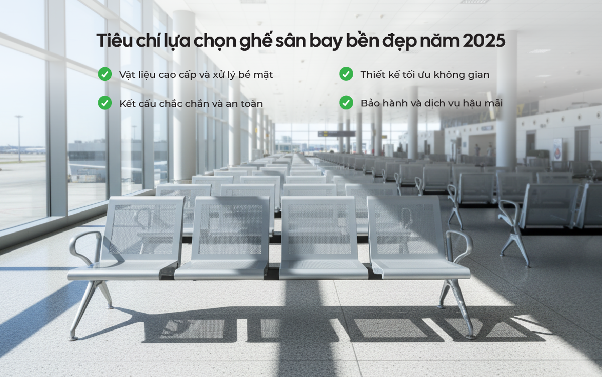 Ghế sân bay 2025 – bền đẹp, an toàn và tối ưu không gian sử dụng.