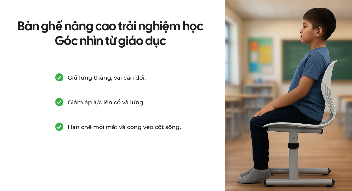 Bàn ghế học sinh chuẩn tư thế – bảo vệ sức khỏe, nâng cao hiệu quả học tập.