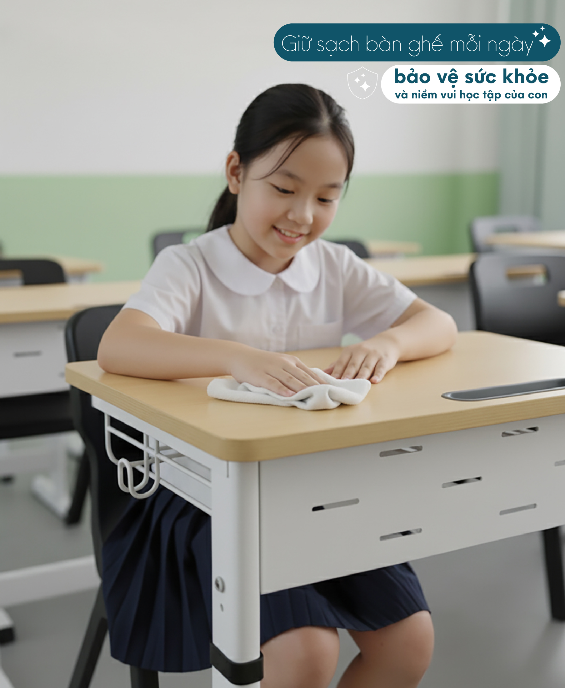 Vệ sinh bàn ghế học sinh 