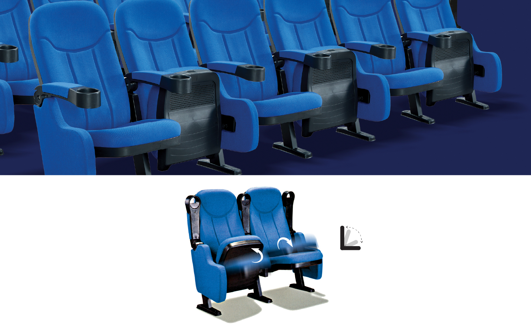 RPB Education & Public cinema seating: Flexible for any space, automatic folding, perfect from every angle.
