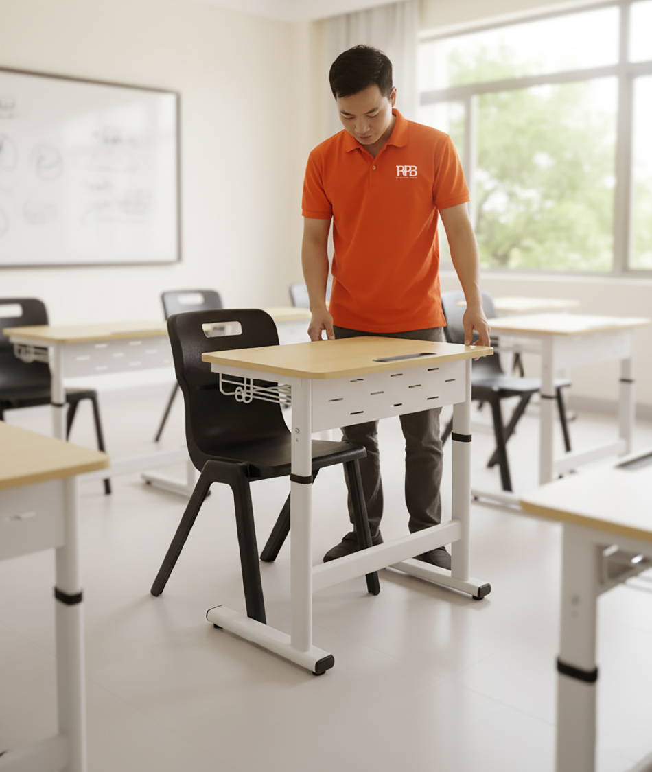 Smart Zico desks designed with durable electrostatic steel frames and MFC Melamine surfaces, creating an ergonomic, safe, and elegant classroom experience.