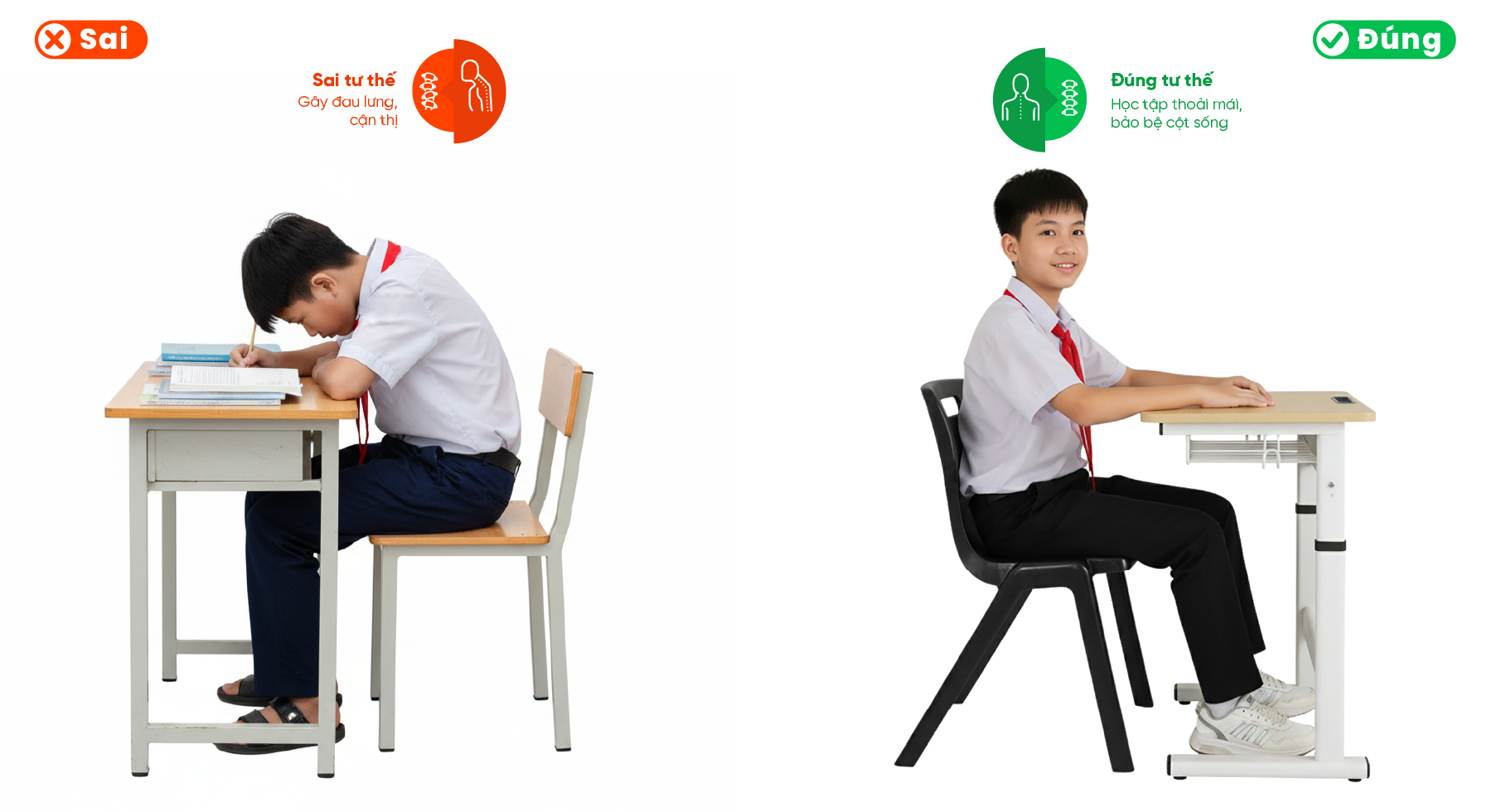Học sinh ngồi học thoải mái trên bàn nâng hạ Smart Zico trong lớp học hiện đại, tư thế đúng giúp giảm đau lưng và cong vẹo cột sống, đồng thời thể hiện không gian học tập đồng bộ, bền đẹp và chuyên nghiệp.
