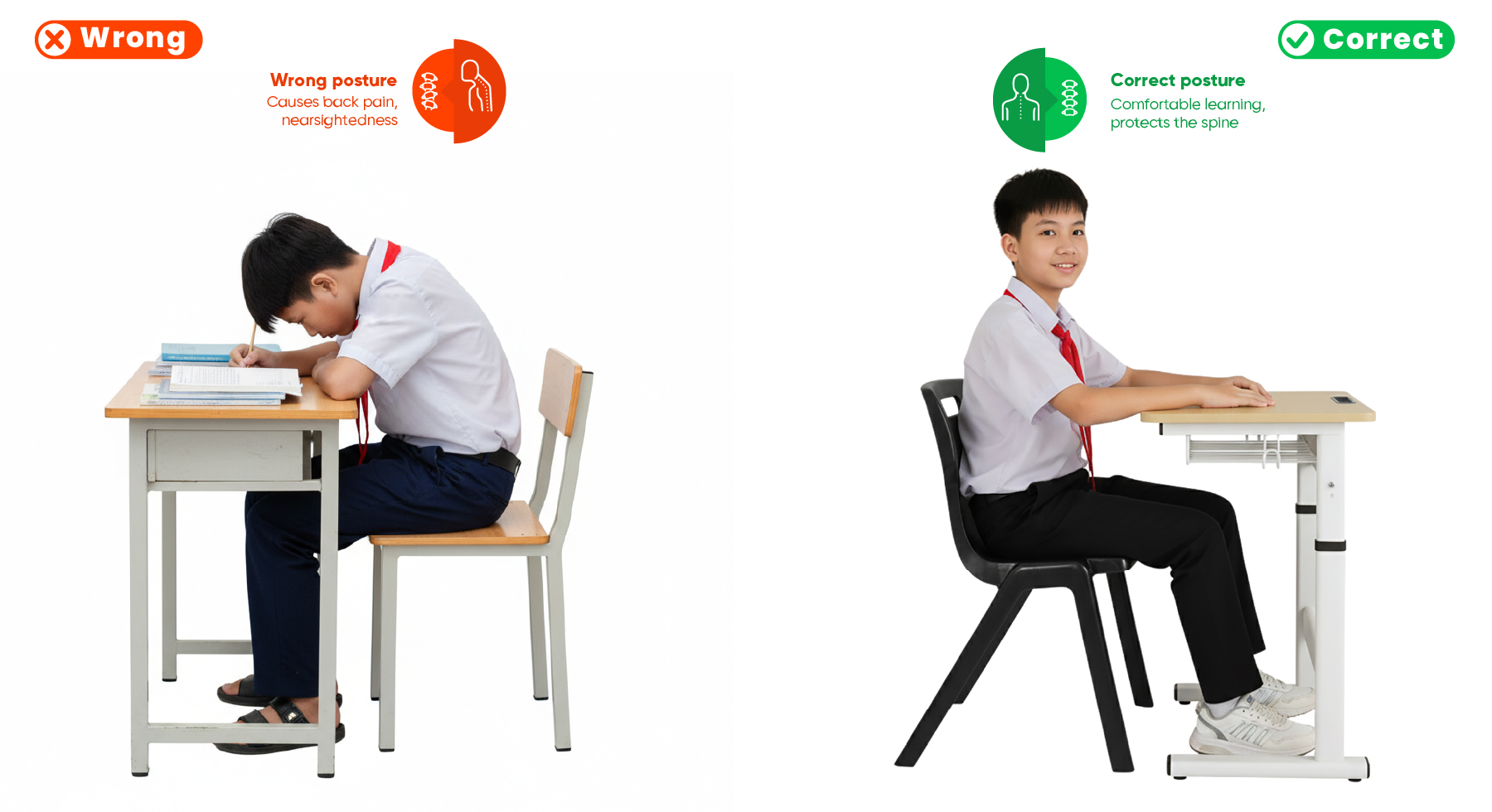Students sitting comfortably at Smart Zico adjustable desks in a modern classroom — maintaining proper posture, reducing back strain, and highlighting a well-organized and professional learning space.