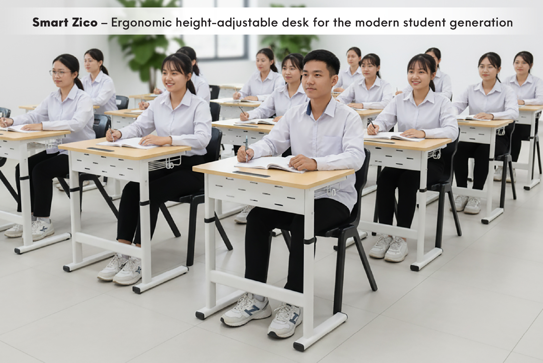 A modern classroom equipped with Smart Zico desks by RPB Education & Public highlights quality, ergonomic design, and harmony—creating a safe and sustainable learning environment.