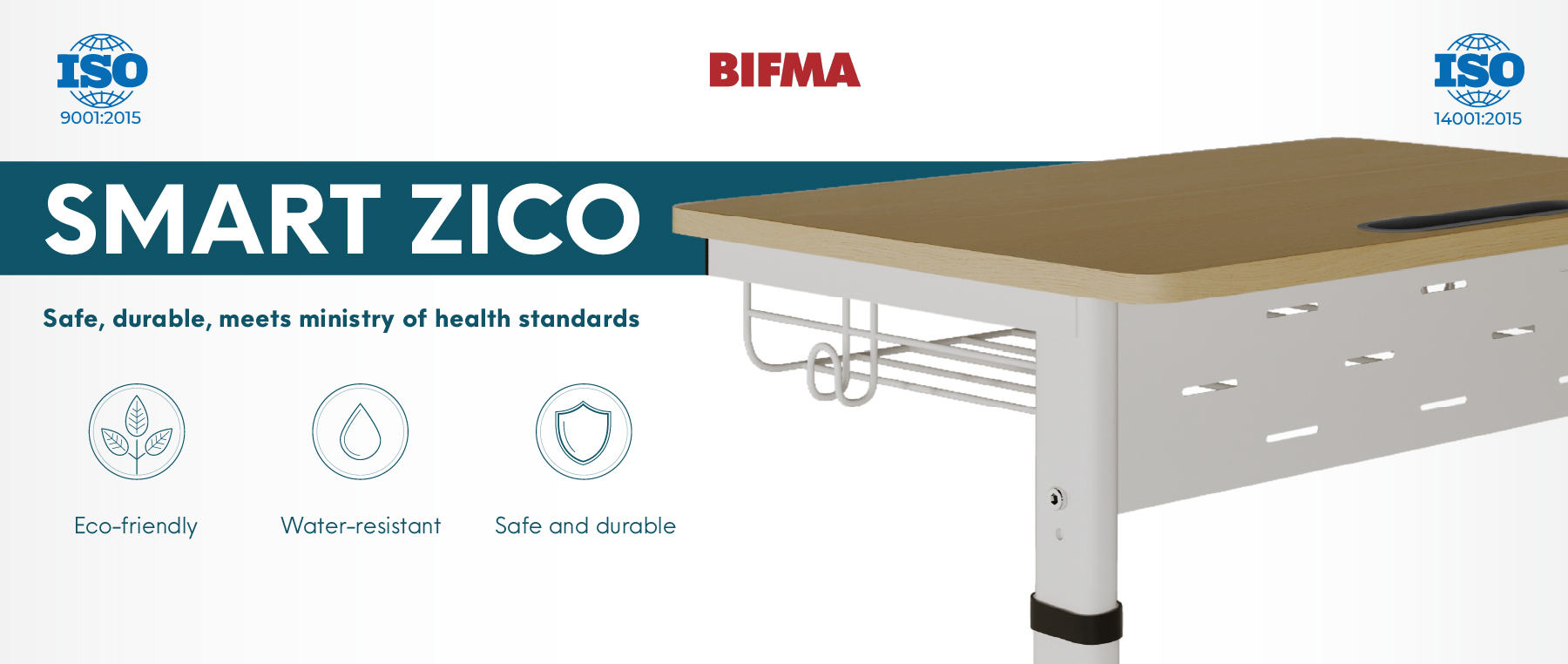 The Smart Zico adjustable desk meets Ministry of Health standards — eco-friendly, water-resistant, safe, and built to last.