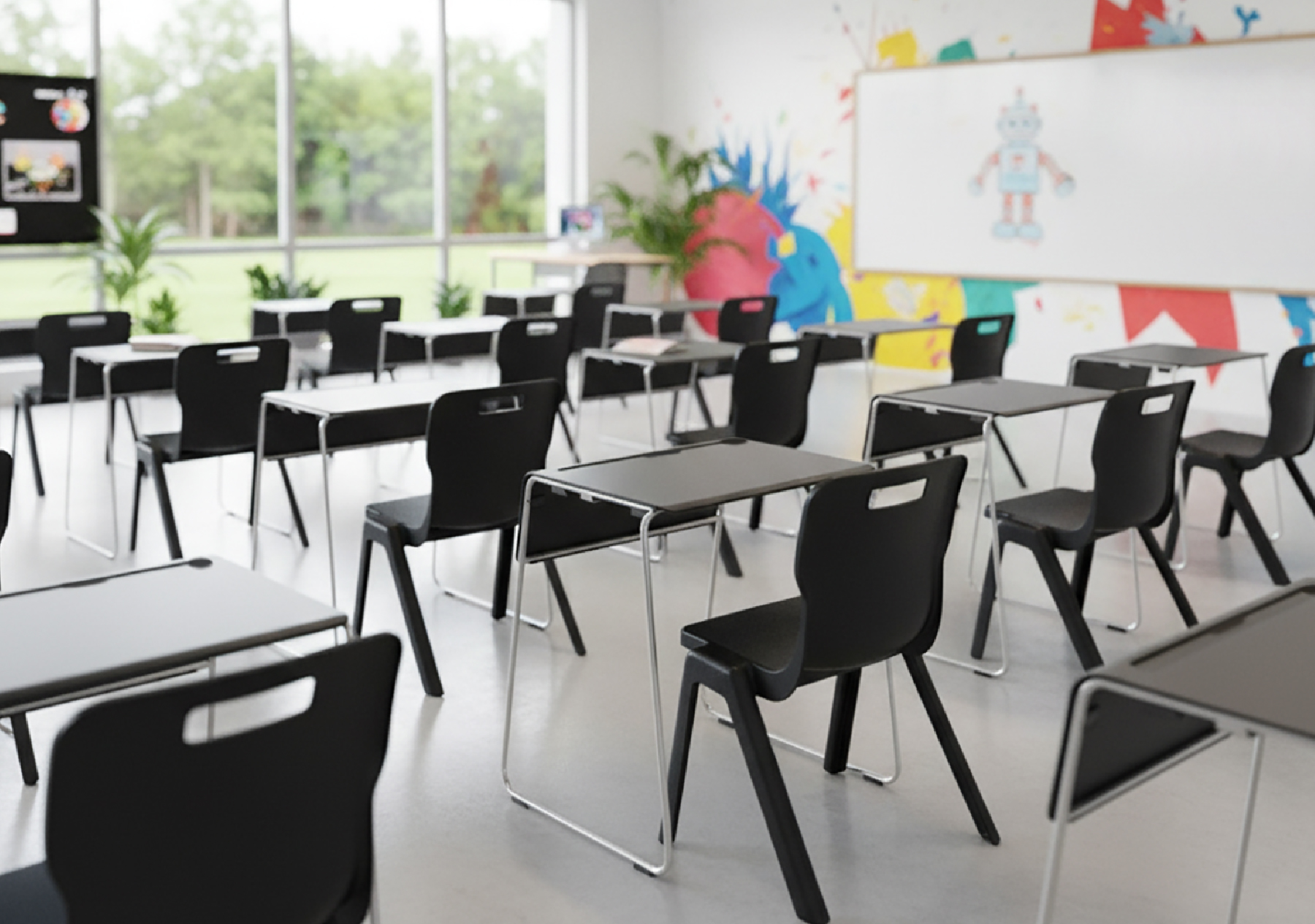 The Stacy Desk and Titan Chair – Safe, durable, easy-to-clean, and eco-friendly virgin plastic furniture for schools.