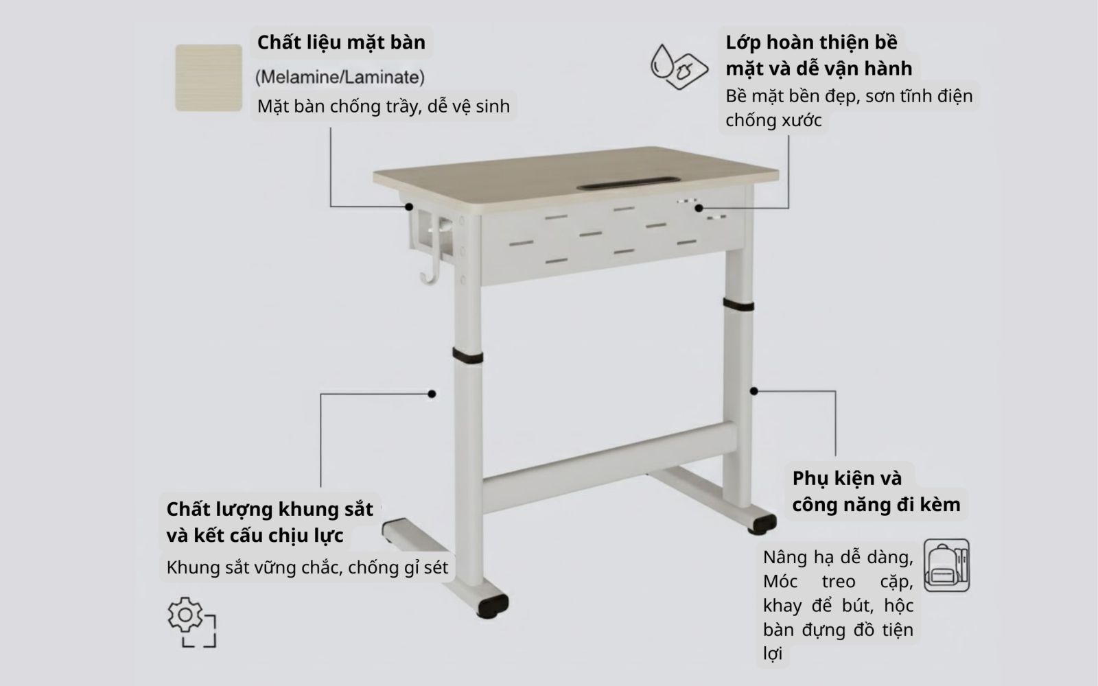 Yếu tố lựa chọn bàn học cho học sinh chuẩn công thái học