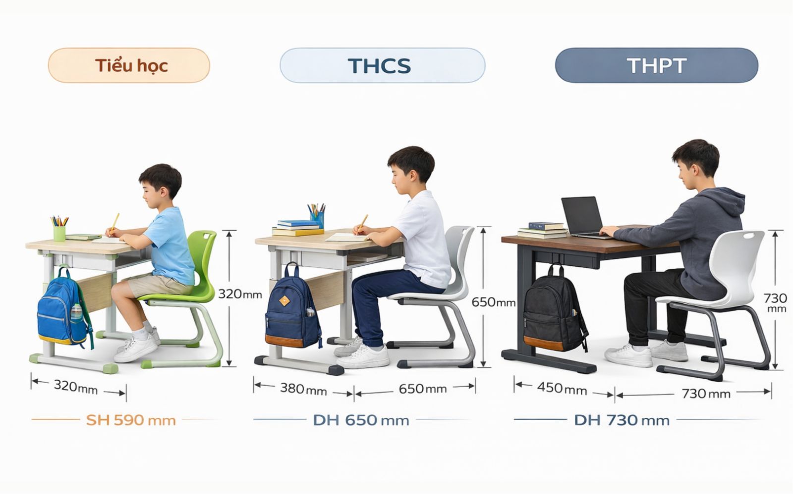Chọn bàn học cho học sinh theo từng cấp học