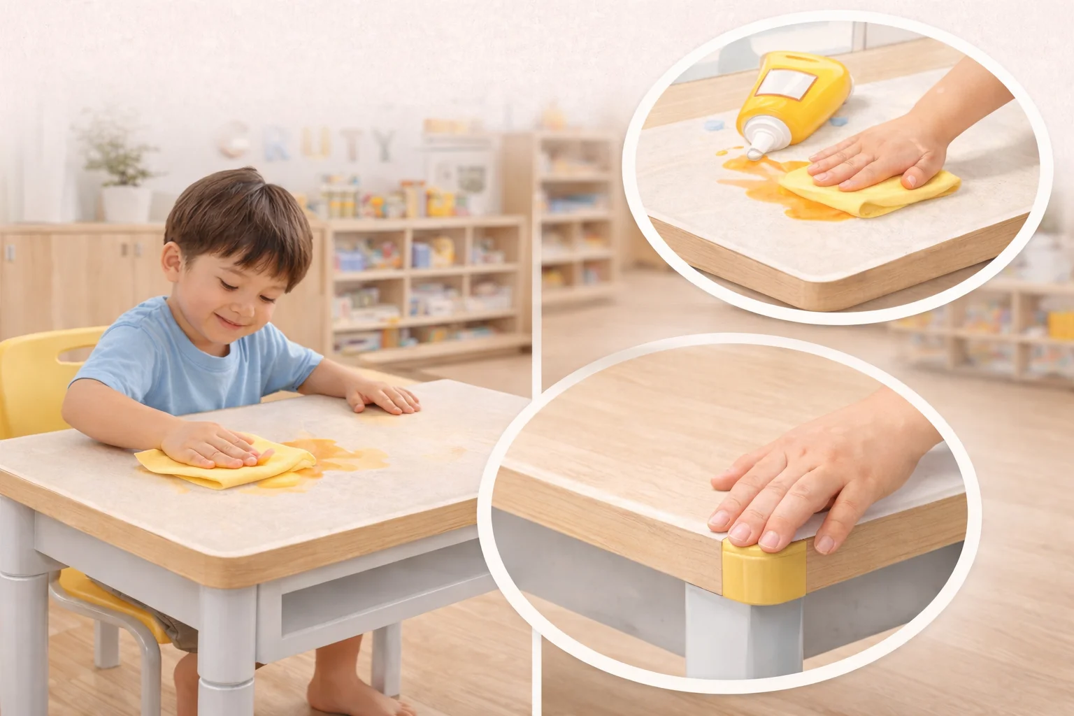 Melamine/Laminate là lựa chọn phù hợp nhất cho bàn học mầm non cho bé