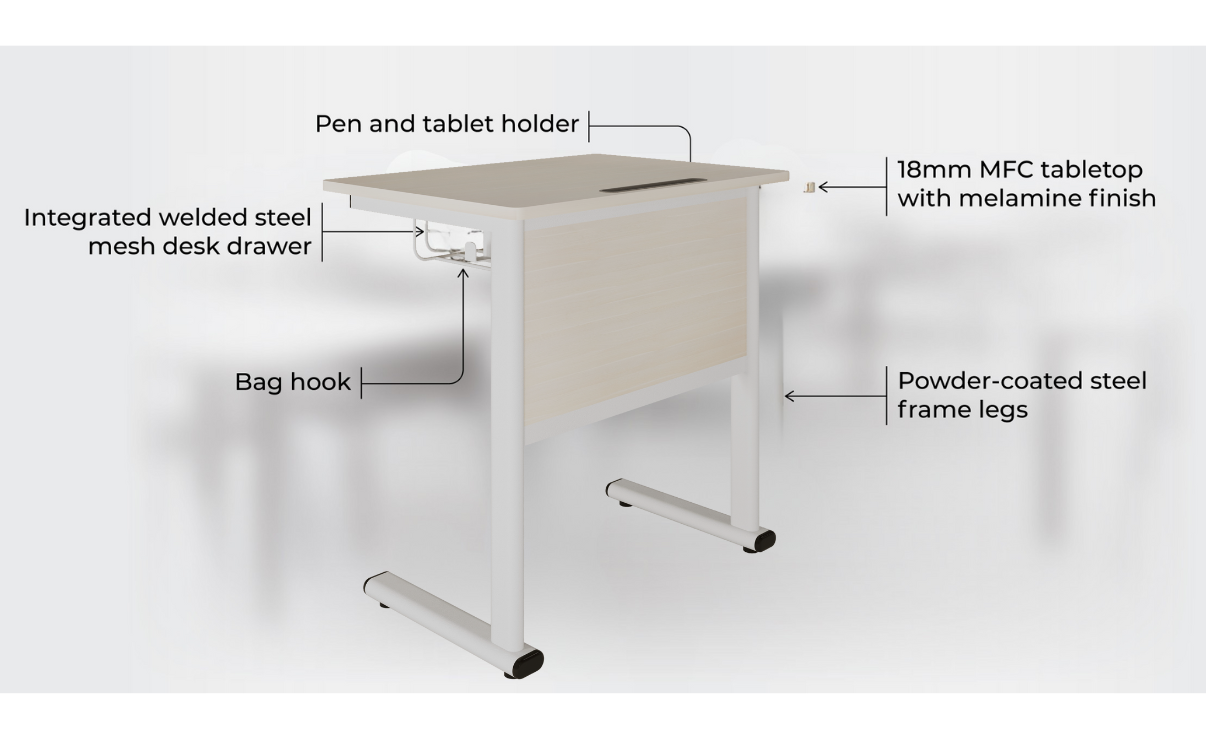 Anti-hunchback desks are ergonomically designed with strong frames and safe desktops for long-term student use.