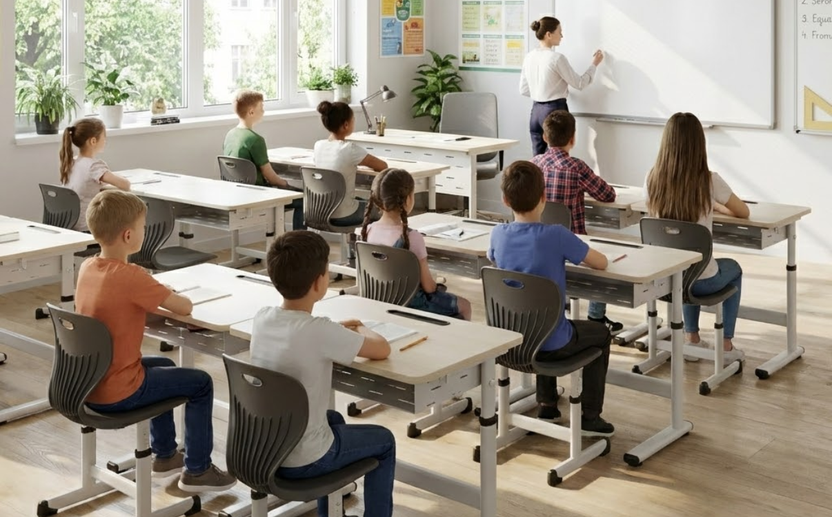 Adjustable desks help students maintain correct posture, protecting their spines and promoting long-term health.