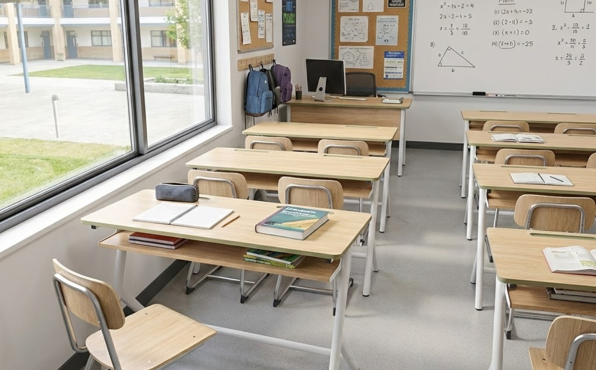 Bàn học Zuma thiết kế chuẩn công thái học, phù hợp cho lớp học tiểu học hiện đại.