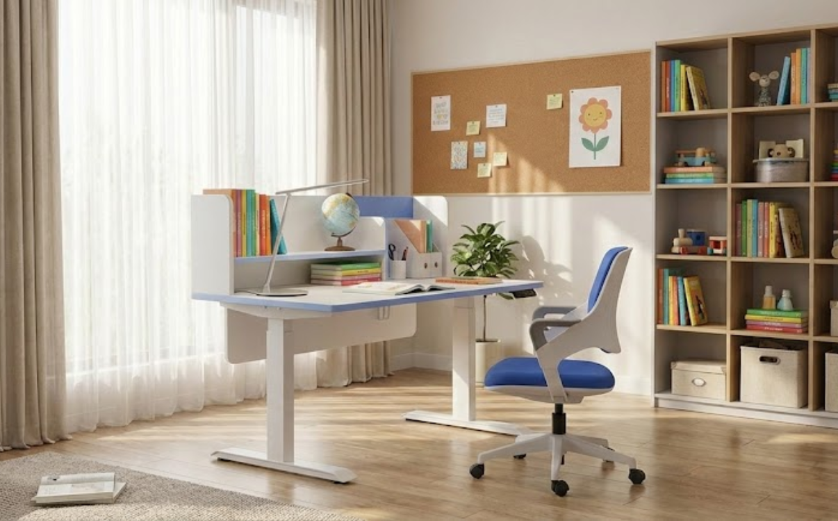 Kích thước bàn học chuẩn công thái học giúp học sinh ngồi đúng tư thế, thoải mái và bảo vệ sức khỏe lâu dài.