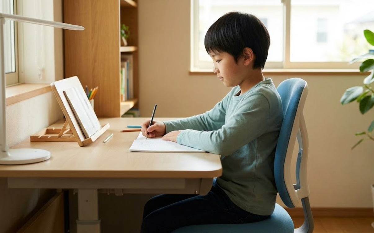 Bàn học đạt chuẩn công thái học giúp học sinh ngồi đúng tư thế, phù hợp độ tuổi và không gian lớp học, bảo vệ cột sống và thị lực. 