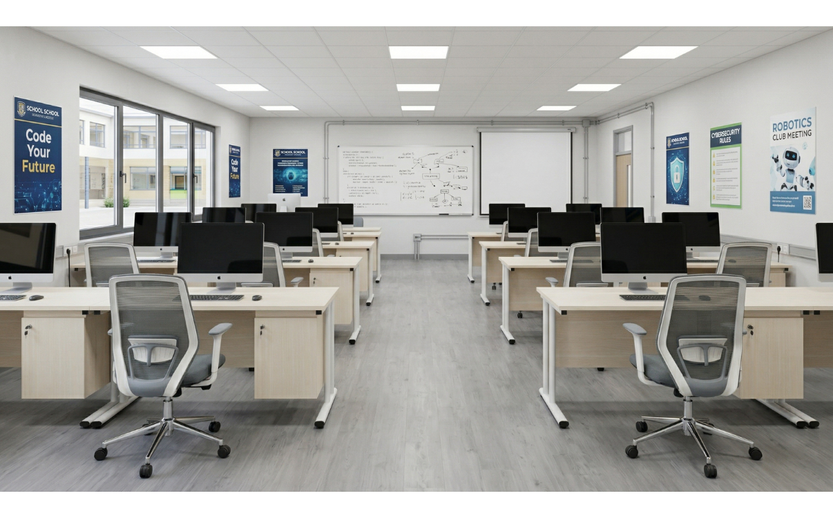 bàn ghế học sinh thông thường, bàn ghế phòng máy vi tính cần được thiết kế chuyên biệt