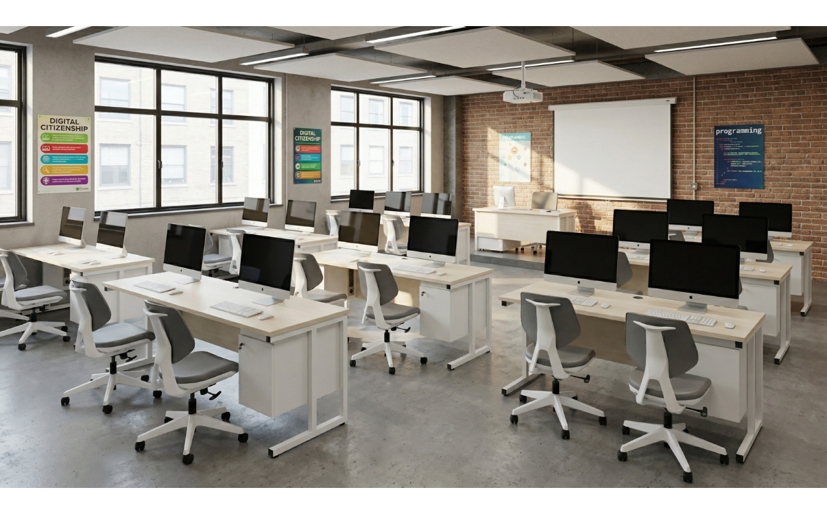 bàn được thiết kế cho một học sinh sử dụng một máy tính