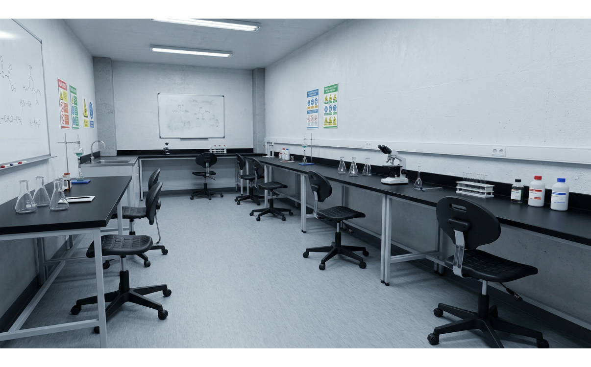  Ghế phòng lab thường có thiết kế xoay, điều chỉnh được độ cao hoặc cố định tùy theo mục đích sử dụng. Chất liệu ghế cần có khả năng chống ẩm, chống ăn mòn và dễ vệ sinh.