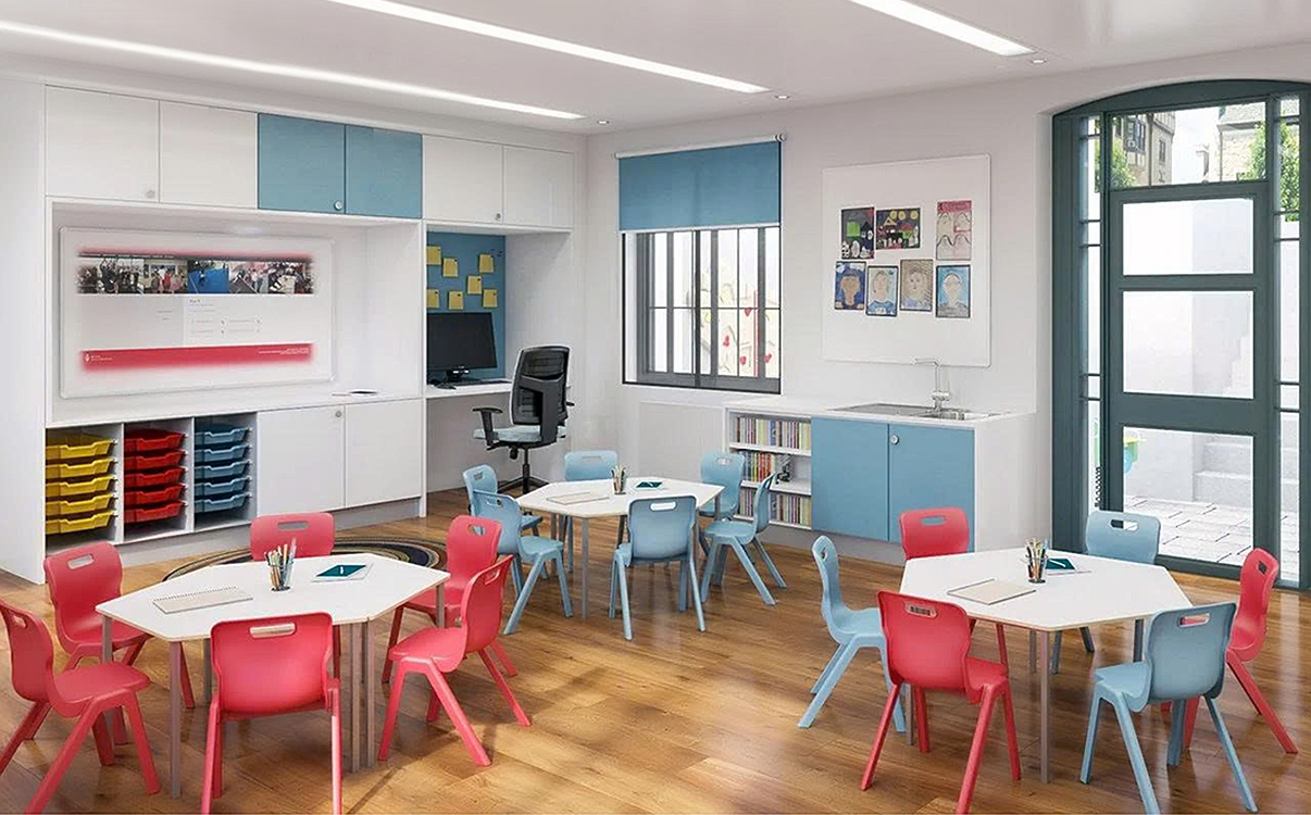 thư viện và khu tự học, những mẫu bàn học có thiết kế tối giản, mặt bàn rộng và bố trí khoảng cách hợp lý sẽ tạo cảm giác yên tĩnh, riêng tư và tập trung.