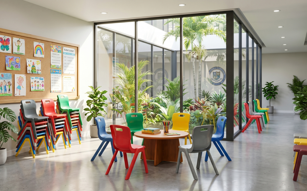 Ghế sân trường bền đẹp, an toàn cho không gian học