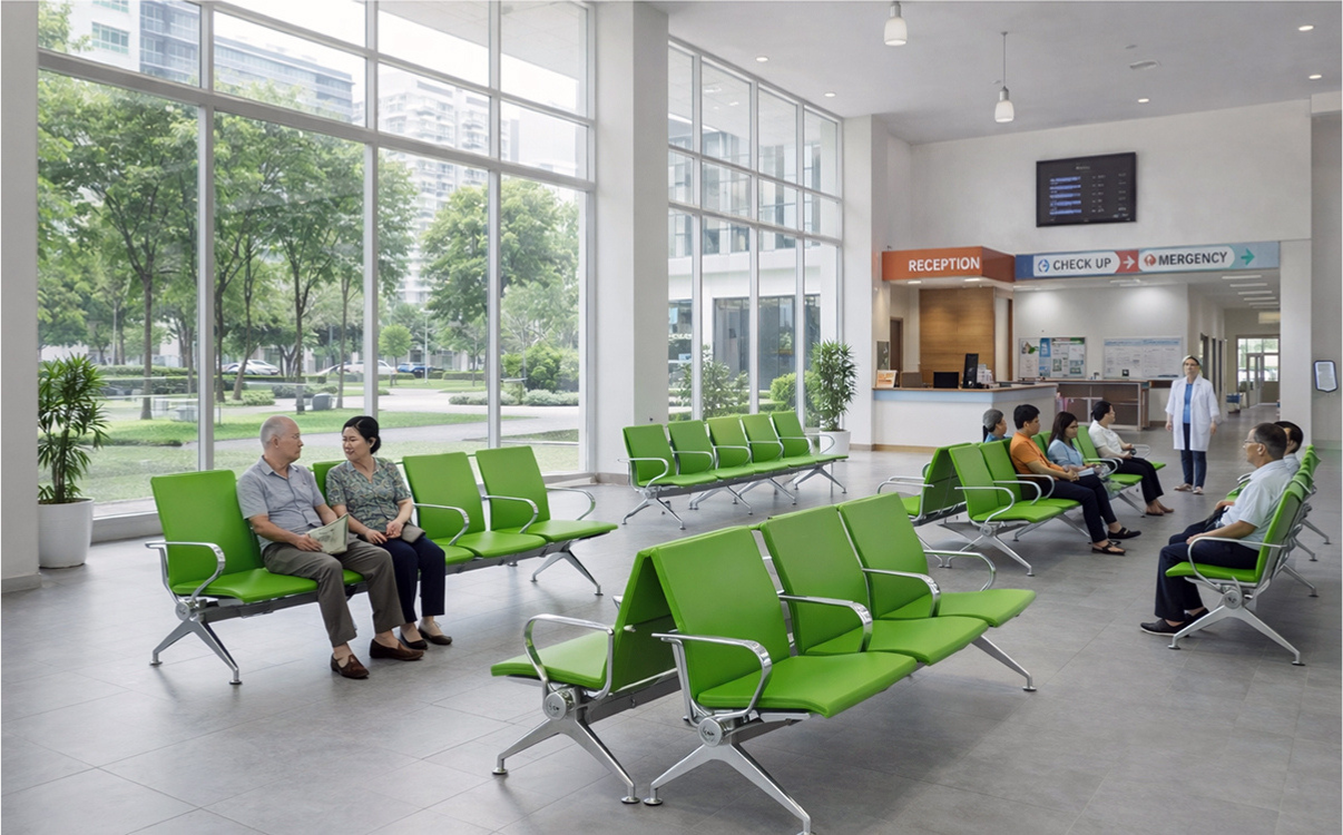ghế băng chờ SJ 9062-04 ở sảnh chờ bệnh viện đẹp