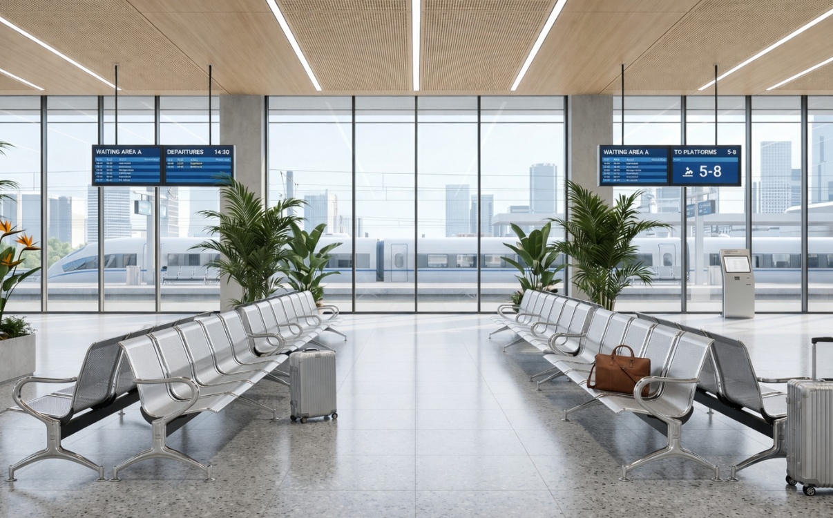  dáng và thẩm mỹ của ghế cũng góp phần tạo nên diện mạo chung cho khu vực chờ. Một mẫu ghế băng chờ 5 chỗ có thiết kế hiện đại,