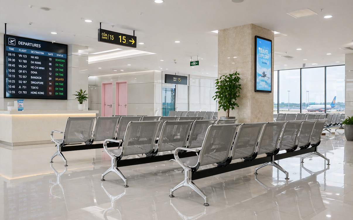 , nhà ga hay bến xe, nhu cầu sử dụng ghế chờ gần như liên tục. Đây là khu vực cần những mẫu ghế có khả năng chịu lực tốt, ổn định và bền bỉ theo thời gian. 