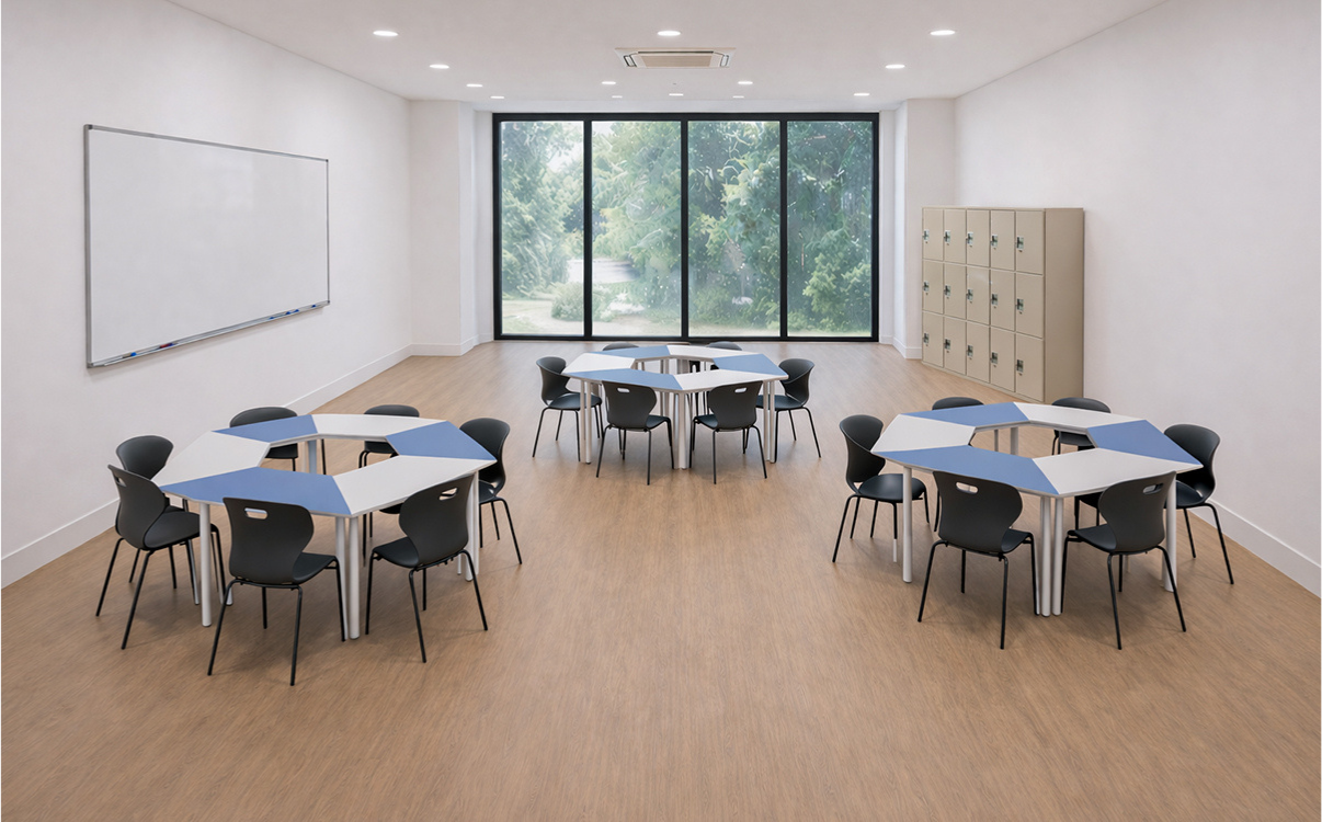 Bàn học module linh hoạt đang trở thành xu hướng trong các mô hình lớp học lấy học sinh làm trung tâm. Đây là loại bàn có thể ghép nối hoặc tách rời thành nhiều cấu hình khác nhau, phù hợp với các hoạt động học cá nhân, học nhóm, trải nghiệm tương tác hoặc lớp học đa chức năng. Với học sinh lớp 1, dòng bàn này đặc biệt phù hợp trong những không gian học tập đề cao tính khám phá, thực hành và tương tác sớm.