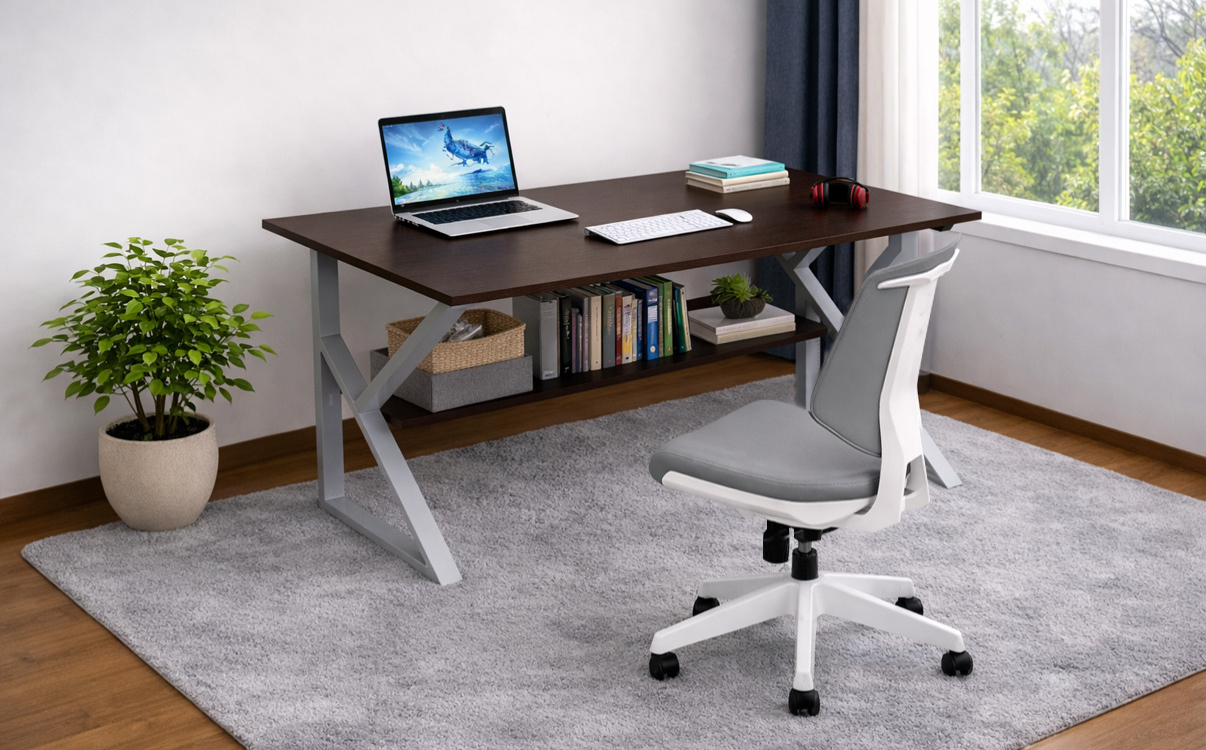 Các mẫu bàn học chữ K phổ biến hiện nay Hiện nay, bàn học chữ K được thiết kế ngày càng đa dạng để phù hợp với nhiều nhu cầu sử dụng và phong cách không gian khác nhau. Dù cùng chung đặc điểm về phần chân bàn tạo hình chữ K, mỗi mẫu lại có sự khác biệt ở bố cục, chất liệu, tiện ích đi kèm và cảm giác sử dụng thực tế. Chính vì vậy, khi tìm hiểu các mẫu phổ biến, người dùng không chỉ nên quan tâm đến kiểu dáng bên ngoài mà còn cần xem xét bàn có phù hợp với thói quen học tập, làm việc và cách sắp xếp không gian của mình hay không. Việc phân loại các mẫu bàn học chữ K theo thiết kế cũng giúp người mua dễ hình dung hơn về lựa chọn phù hợp. Có người cần một mẫu bàn thật gọn để đặt trong phòng ngủ nhỏ, trong khi người khác lại ưu tiên bàn có thêm khu vực lưu trữ để phục vụ học tập hoặc làm việc lâu dài. Dưới đây là những mẫu đang được nhiều người lựa chọn hiện nay. Bàn học chữ K tối giản Trong các dòng sản phẩm phổ biến, bàn học chữ K tối giản là mẫu được nhiều người yêu thích nhờ sự cân bằng giữa tính thẩm mỹ và khả năng ứng dụng thực tế. Kiểu bàn này thường có cấu trúc đơn giản, mặt bàn gọn gàng, không tích hợp quá nhiều chi tiết phụ, từ đó tạo cảm giác nhẹ nhàng và dễ bố trí trong nhiều kiểu phòng khác nhau. Điểm đáng chú ý của mẫu bàn học chữ K tối giản là khả năng tạo nên một góc học tập hoặc làm việc sạch mắt, không bị rối bởi quá nhiều ngăn, hộc hay chi tiết trang trí. Với những người yêu thích phong cách tinh gọn, đây là lựa chọn rất phù hợp vì chiếc bàn tập trung đúng vào những gì cần thiết nhất: một mặt bàn đủ dùng, kết cấu chắc chắn và hình thức hiện đại. Mẫu bàn này đặc biệt phù hợp với học sinh, sinh viên, người làm việc cá nhân hoặc những ai thường sử dụng bàn cho các nhu cầu cơ bản như đọc sách, viết bài, dùng laptop và học online. Trong không gian nhỏ, bàn học chữ K tối giản còn giúp căn phòng trông thoáng hơn vì không tạo cảm giác nặng nề như những mẫu bàn có thiết kế quá nhiều chi tiết. Đây là lựa chọn lý tưởng cho người ưu tiên sự gọn gàng, tiện dụng và muốn giữ cho góc học tập luôn ngăn nắp một cách tự nhiên.