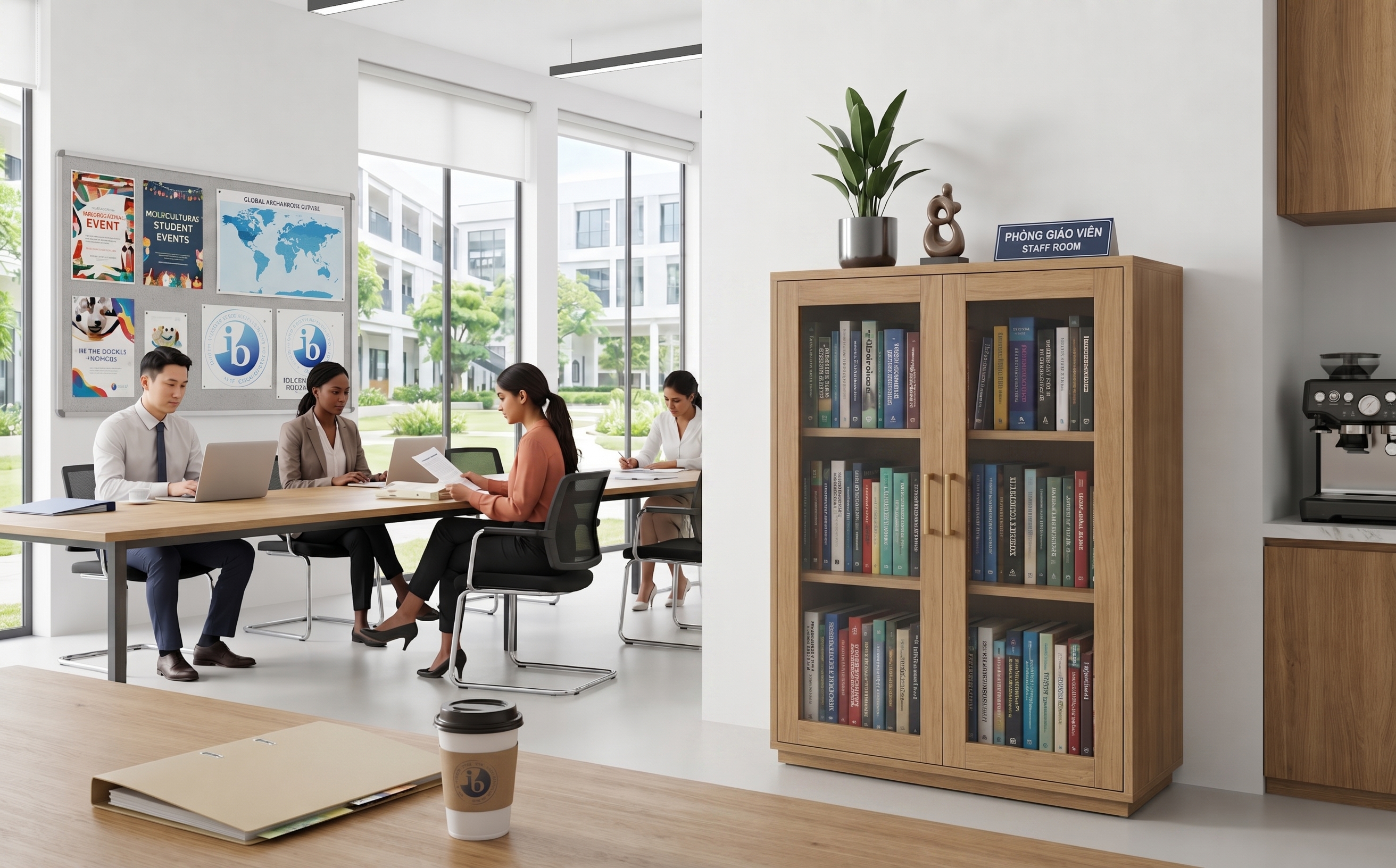 Cho hình ảnh phòng giáo viên dùng tủ hồ sơ 2 cánh đẹp