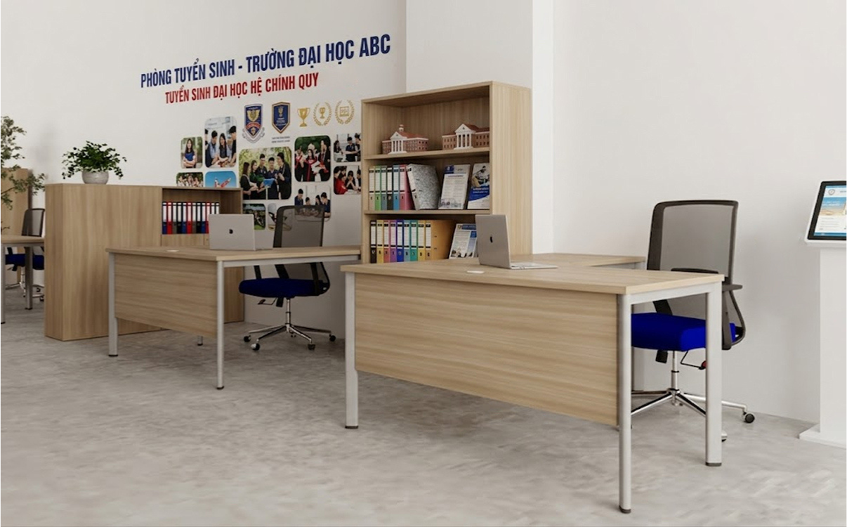 Không gian phòng tuyển sinh trường học dùng tủ hồ sơ 4 ngăn để sát tường