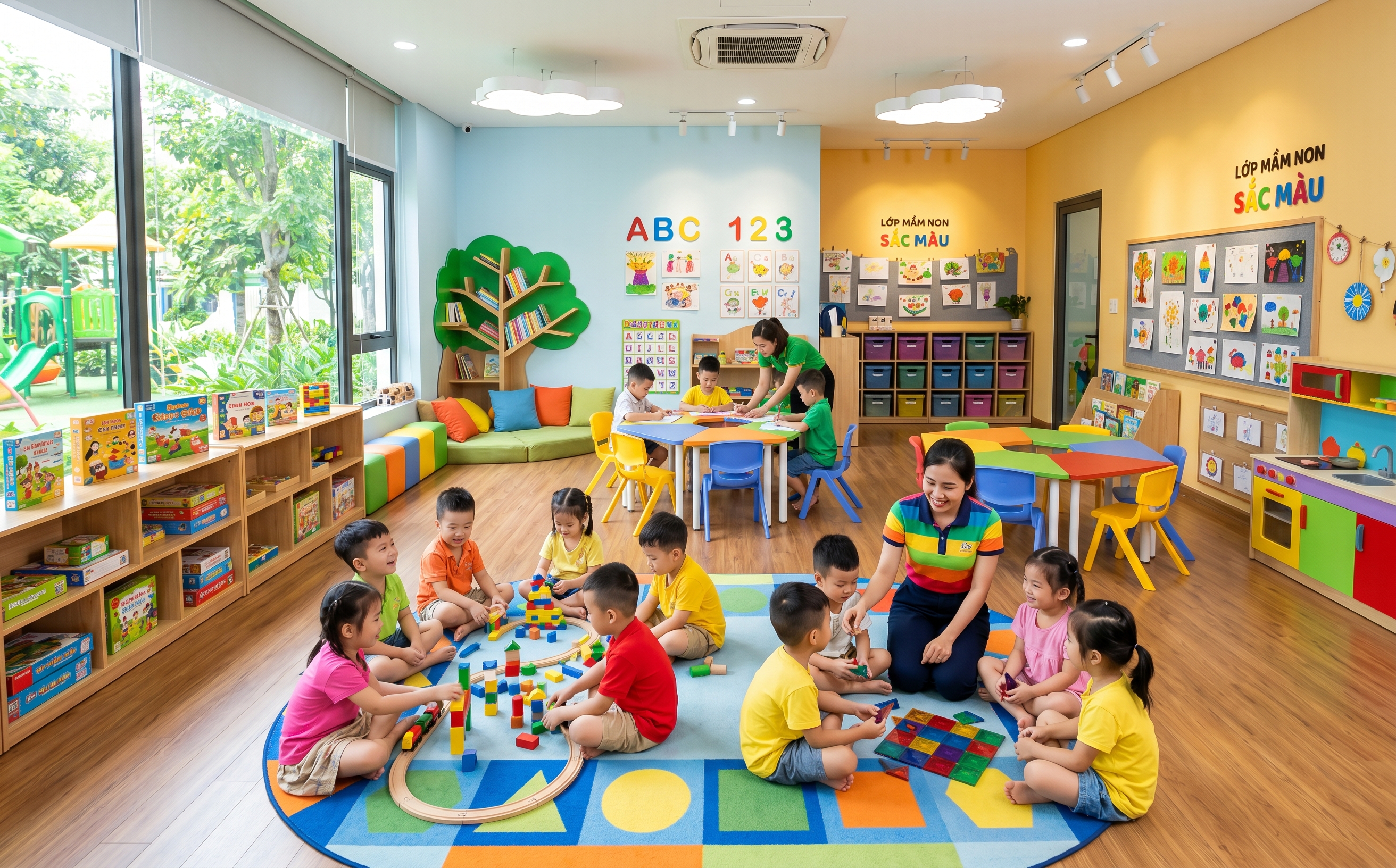 Cho phòng lớp học mầm non đẹp, màu sắc