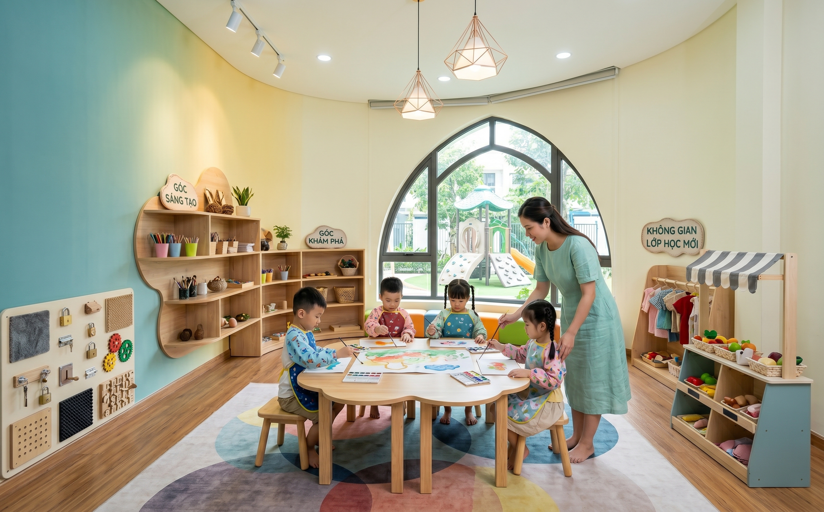 Cho phòng lớp học mầm non đẹp, màu sắc