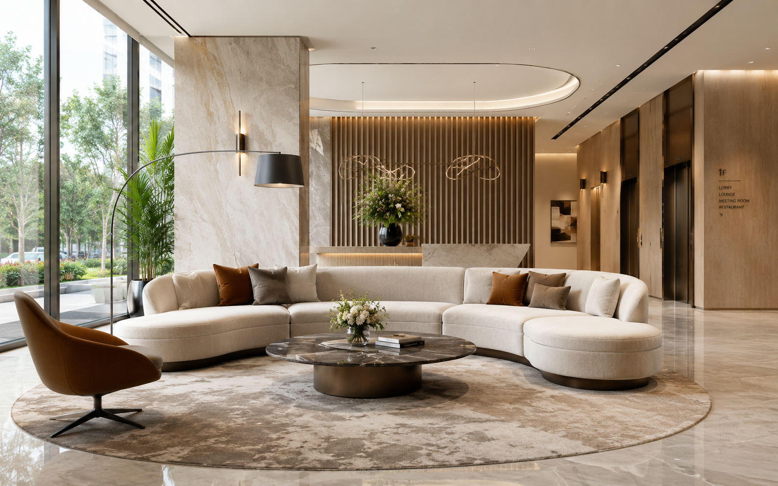 Cho hình ghế sofa đẹp trong không gian sảnh hiện đại 