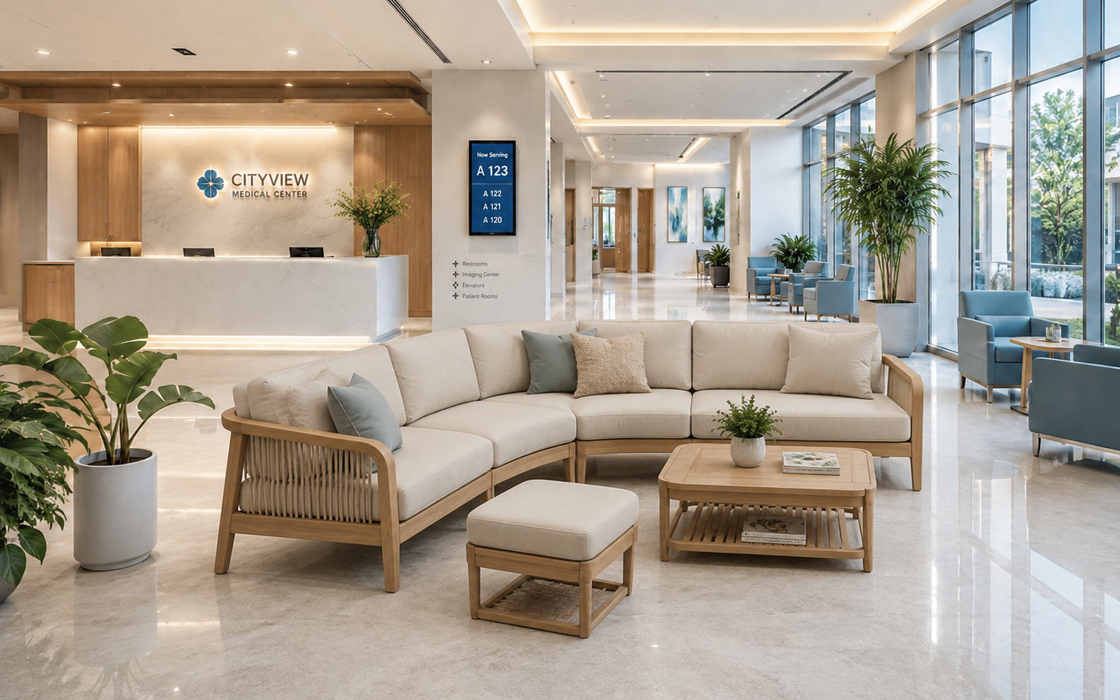 Cho hình ghế sofa đẹp trong không gian sảnh hiện đại 