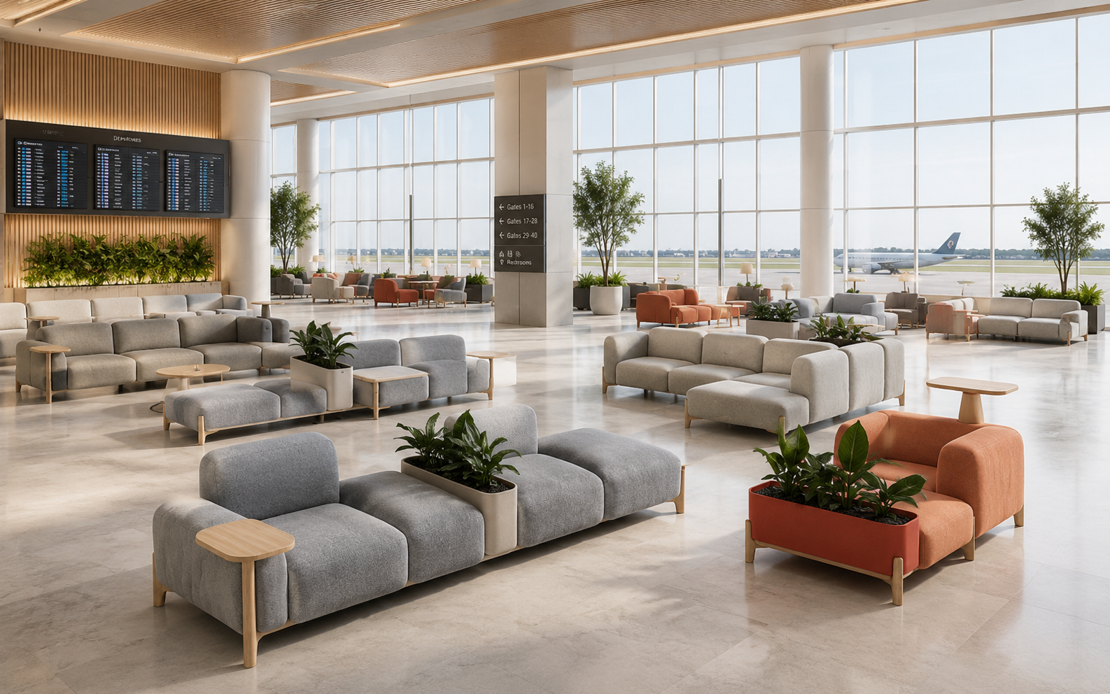 Cho hình ghế sofa đẹp trong không gian sảnh hiện đại 