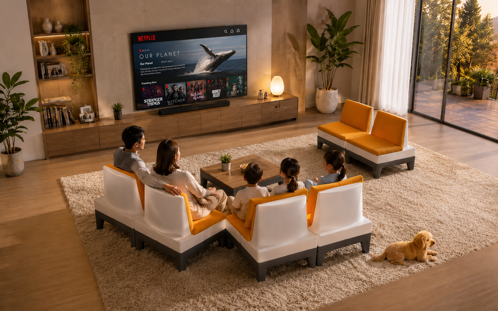 Không gian phòng khách đẹp dùng ghế sofa, dùng ghế Sophia 