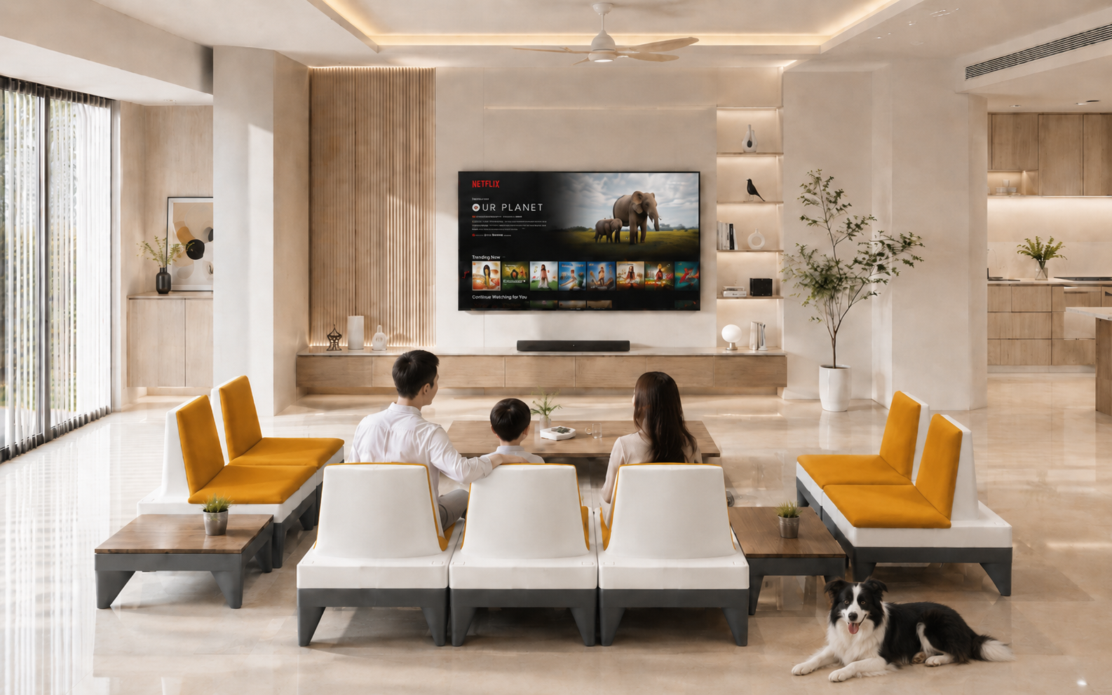 ‘Không gian phòng khách đẹp dùng ghế sofa, dùng ghế Sophia 