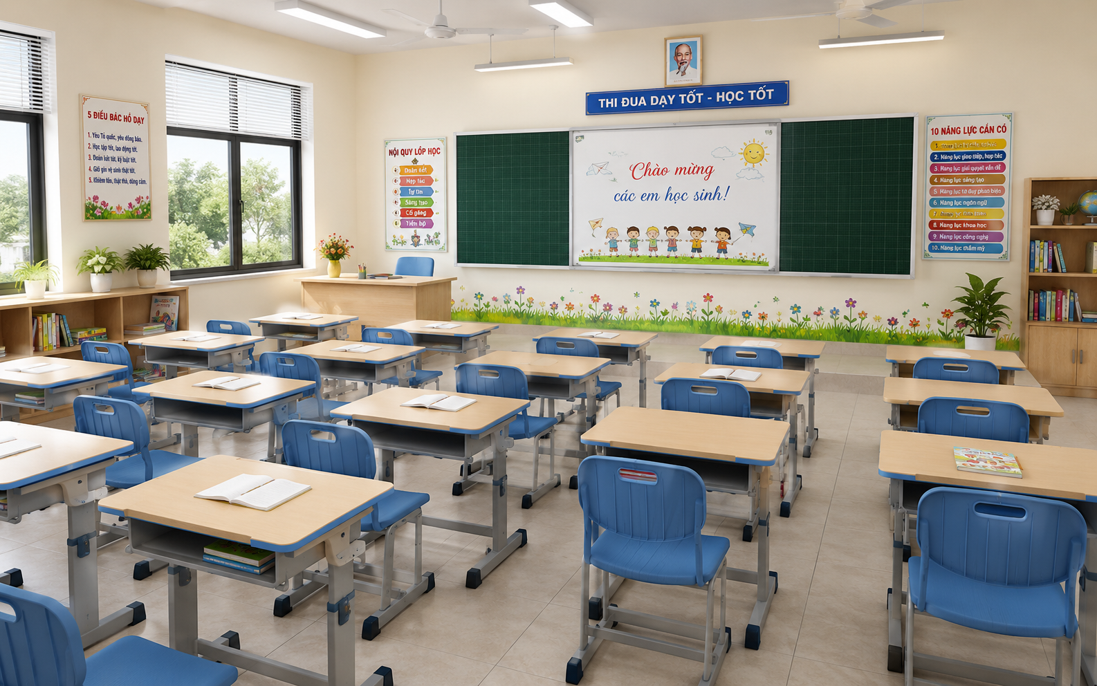 Cho lớp học tiểu học dùng bàn học sinh đẹp