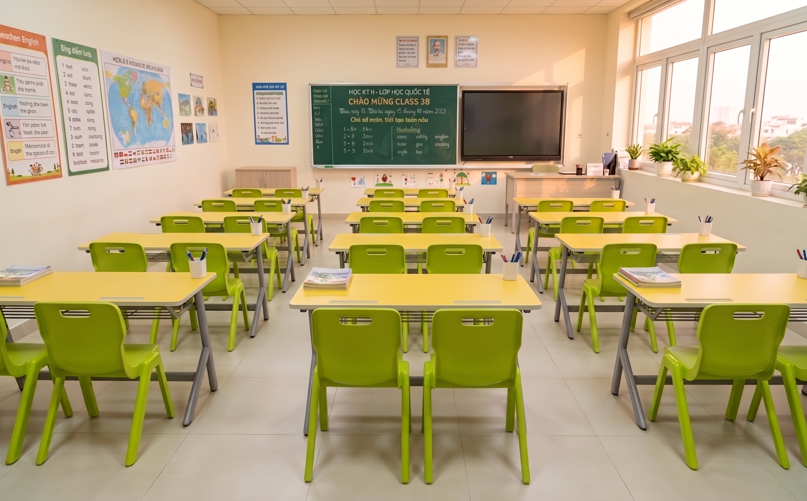 Cho không gian phòng học dùng bàn Zico 2 chỗ ngồi, ghế Moto