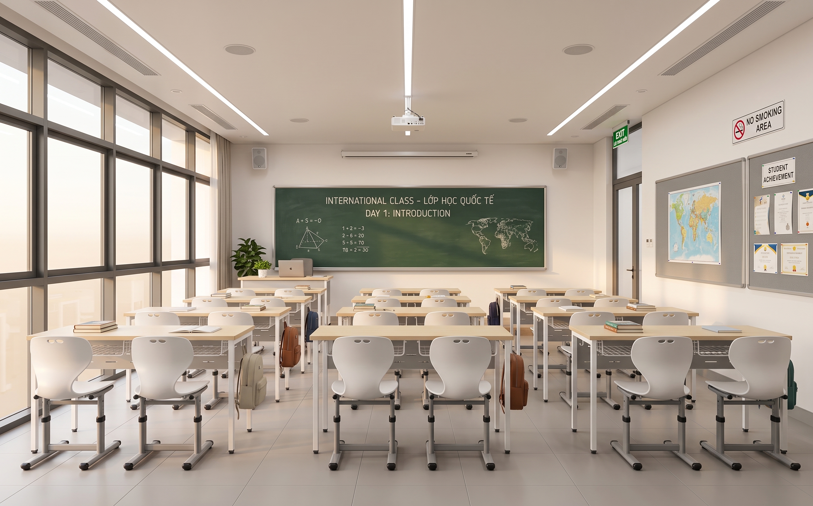 Cho không gian phòng học dùng bàn Zico 2 chỗ ngồi, ghế Titan