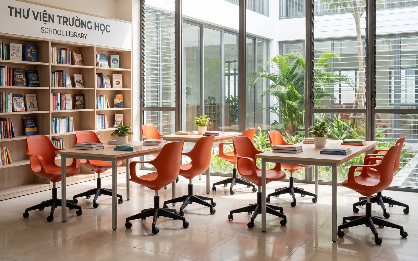 Cho không gian phòng học dùng bàn Smart Zico, Ghế Moto nâng hạ