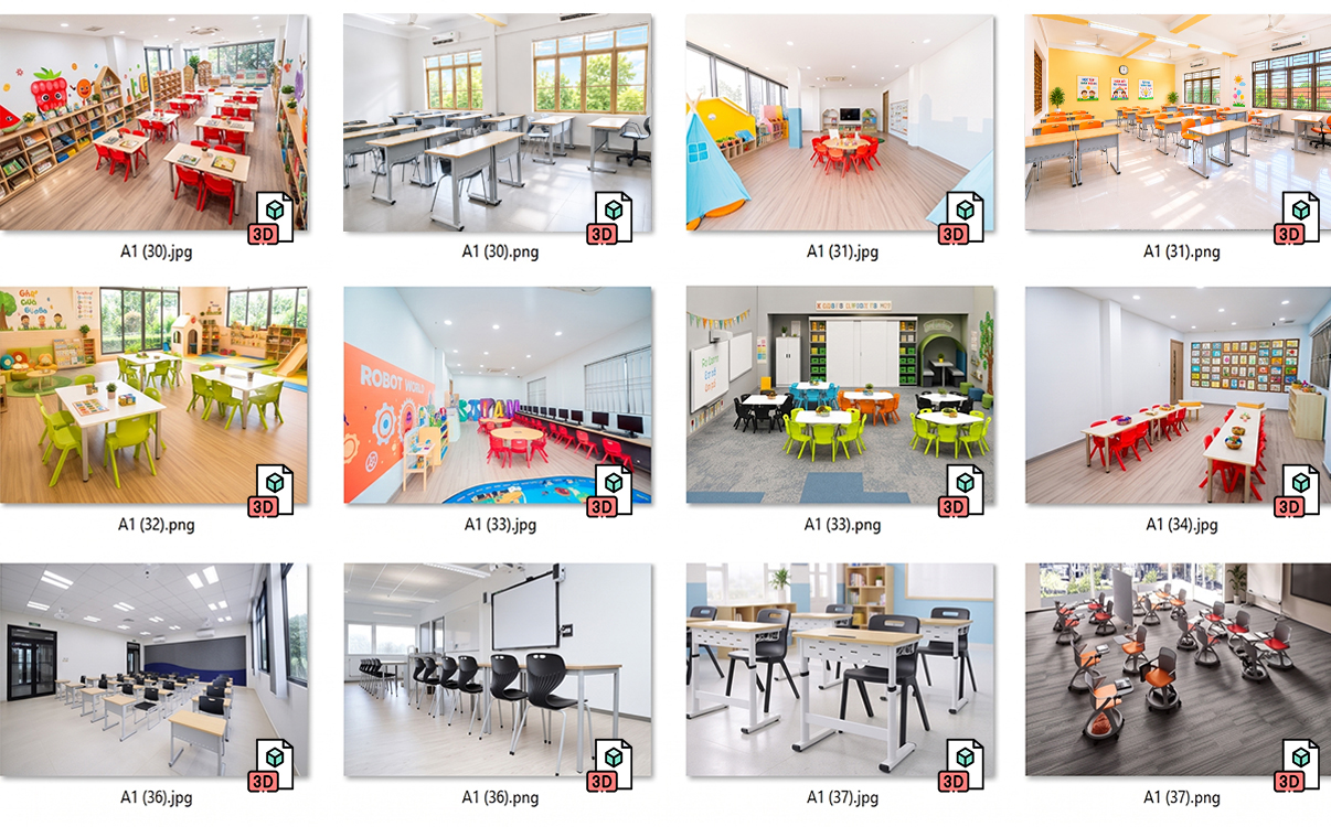 Thư viện 3D ghế học sinh chính xác